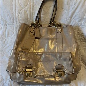 Brushed Gold leather Coach satchel